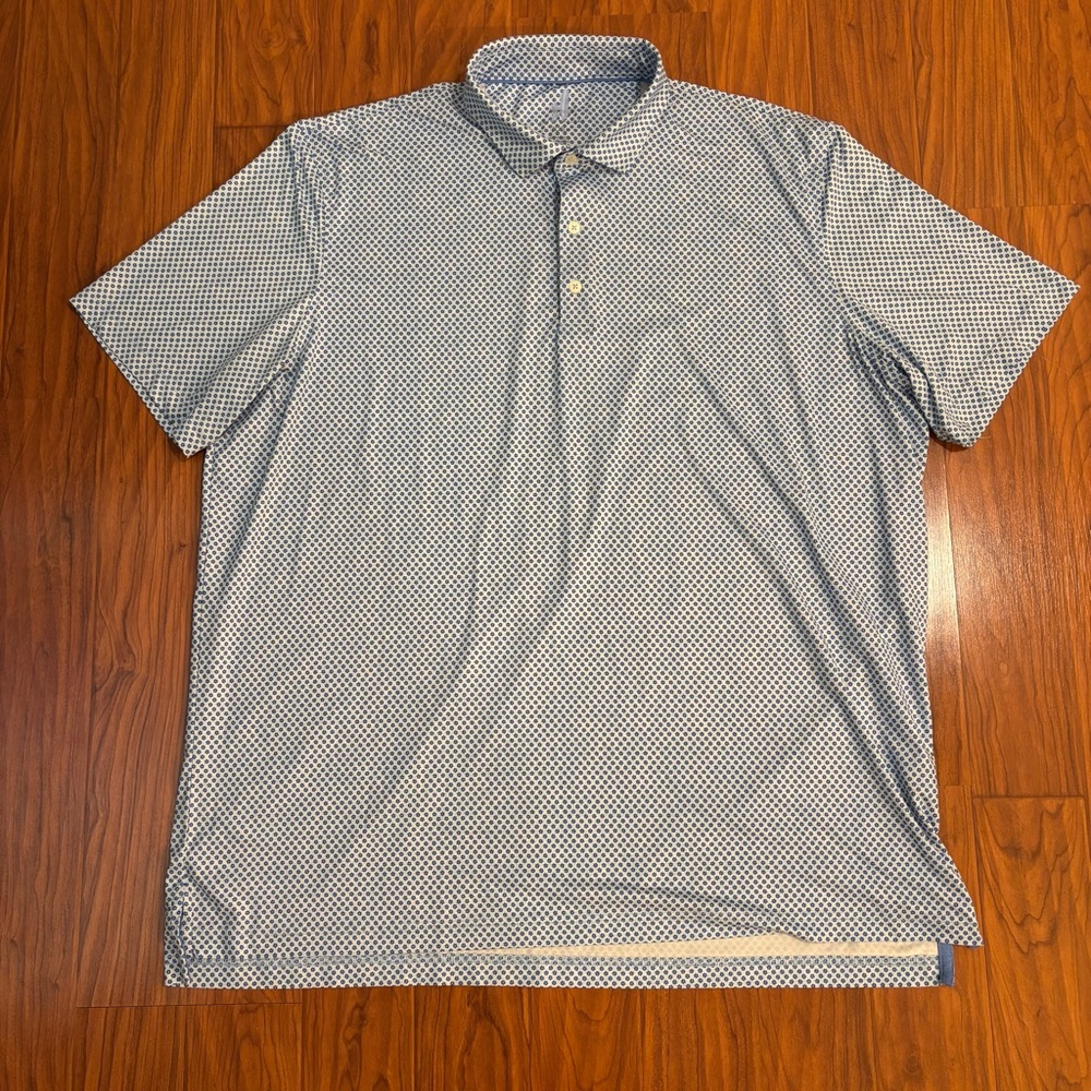 johnnie-O Tegan Featherweight Biscayne Printed Golf Polo Mens XXL Blue White